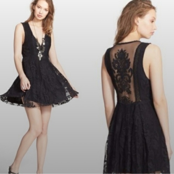 Free People floral mesh embroidered Elegant Black Lace Dress - Picture 6 of 6